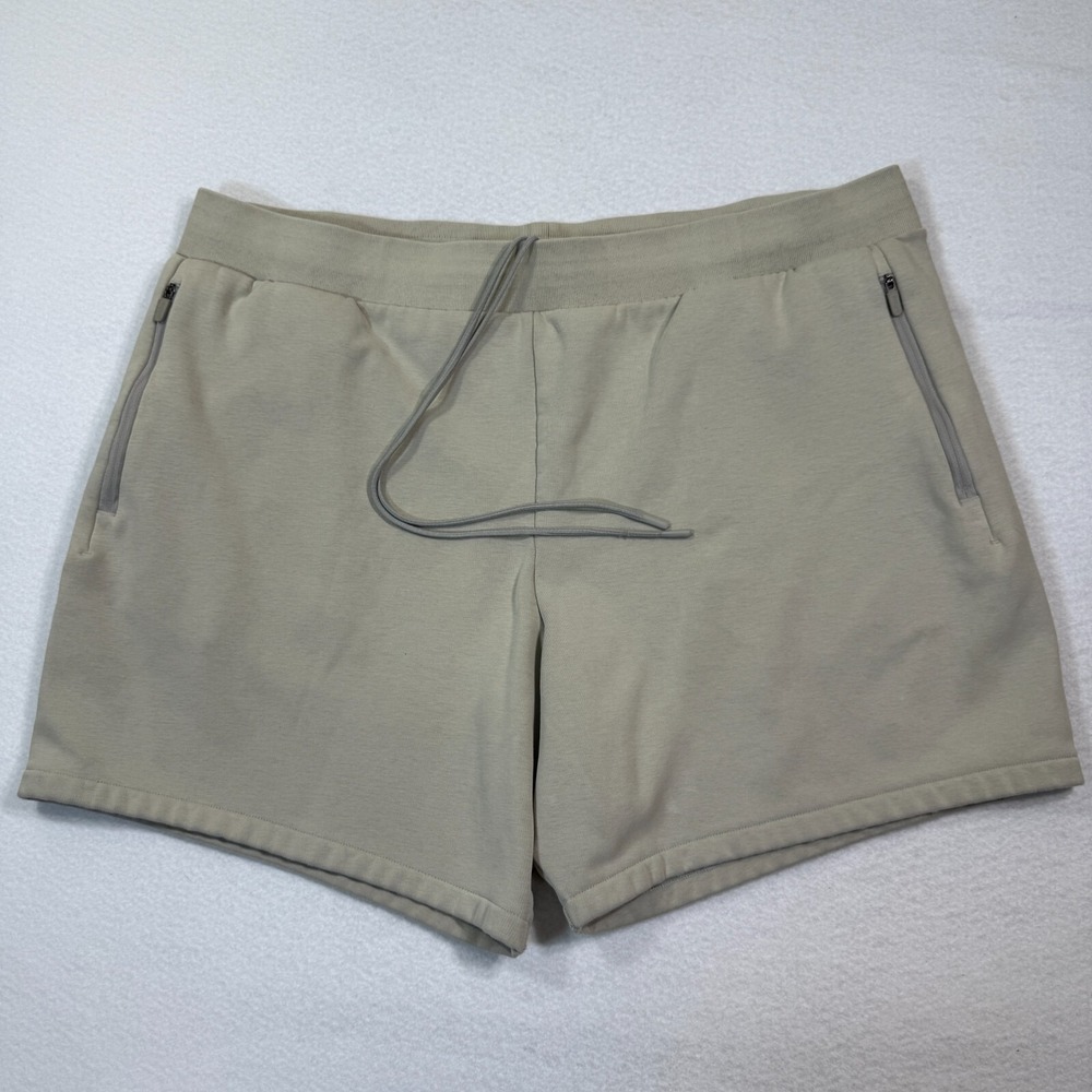 Adidas Shorts Men 2XL Beige Drawstring Zip Pocket Lounge Gym Stretch